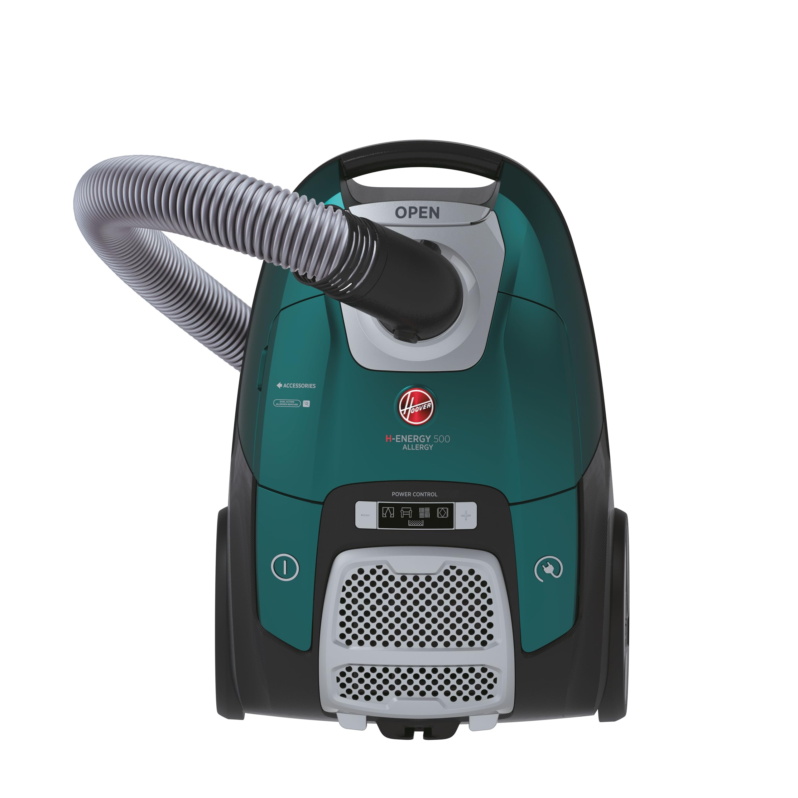 Hoover H-Energy500 HE530ALG, Aspirapolvere a slitta con borsa, grande potenza 850 W, grande capacità 3,5L, ultra silenzioso, dimmer di potenza, ampio raggio 10 m + spazzola speciale per animali e