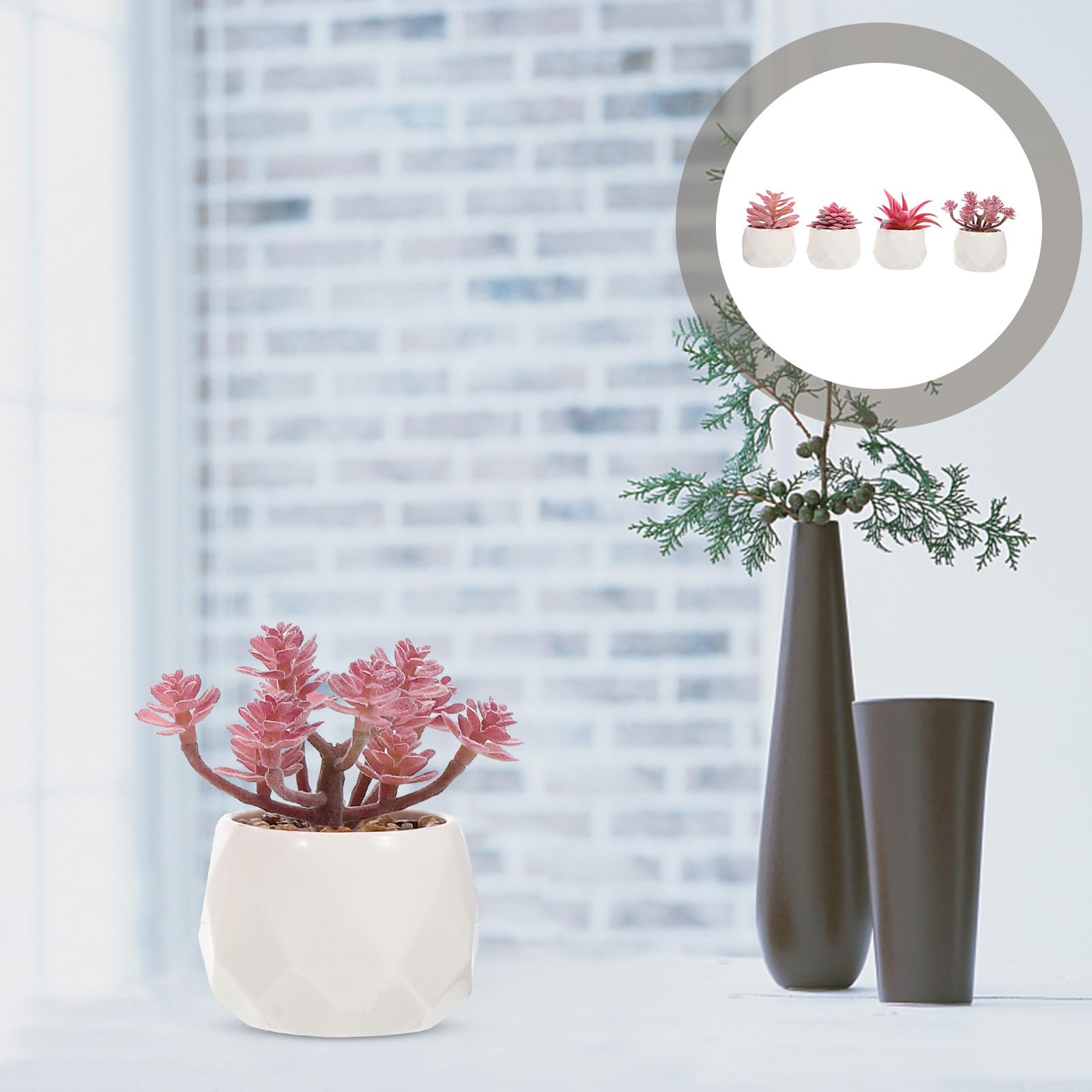 Housoutil Décorations de Plantes Succulentes Artificielles Bonsaï Lot de 4 Pièces Plantes en Pot Simulées Décor Intérieur Ornements de Bureau Décو Maison
