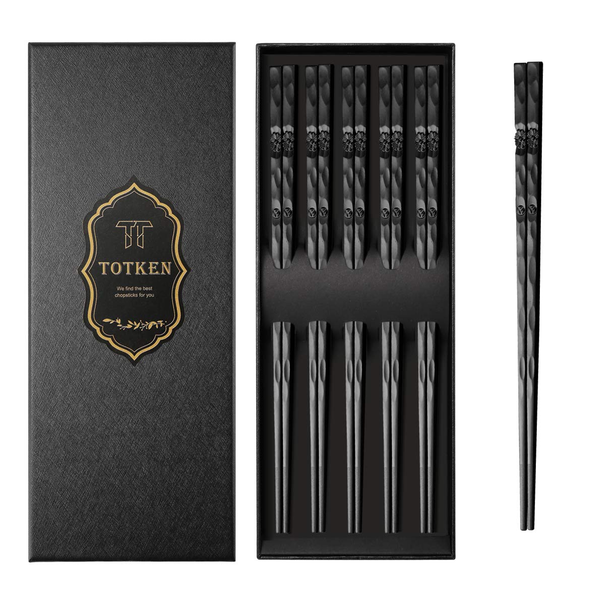 TOTKEN Essstäbchen 5 Paar, schwarz, mit Geschenkbox