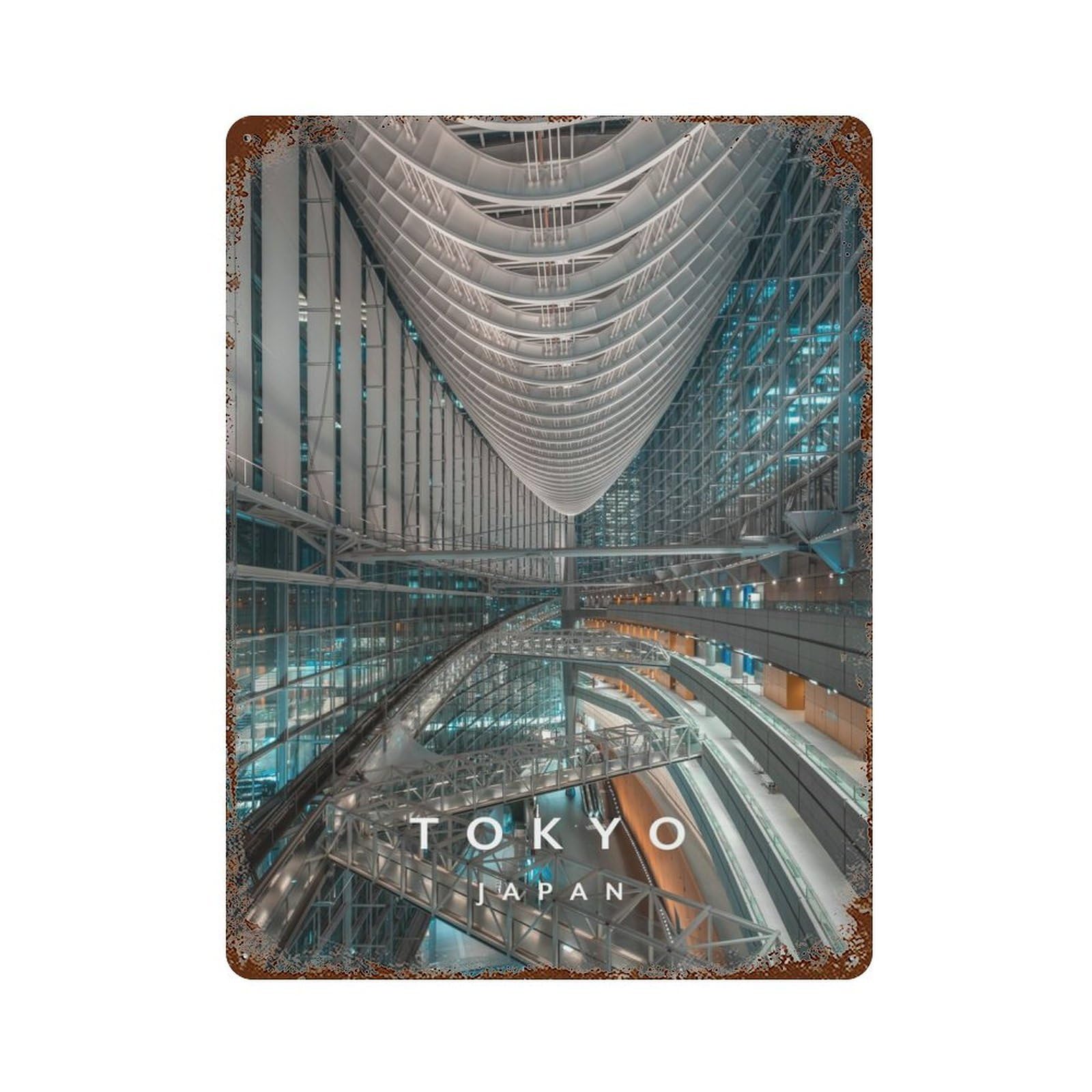 Tokyo International Forum Rust Effect Tin Sign 15.7"x11.8", Ideal for Cafe, Home Bar And Lounge Decor