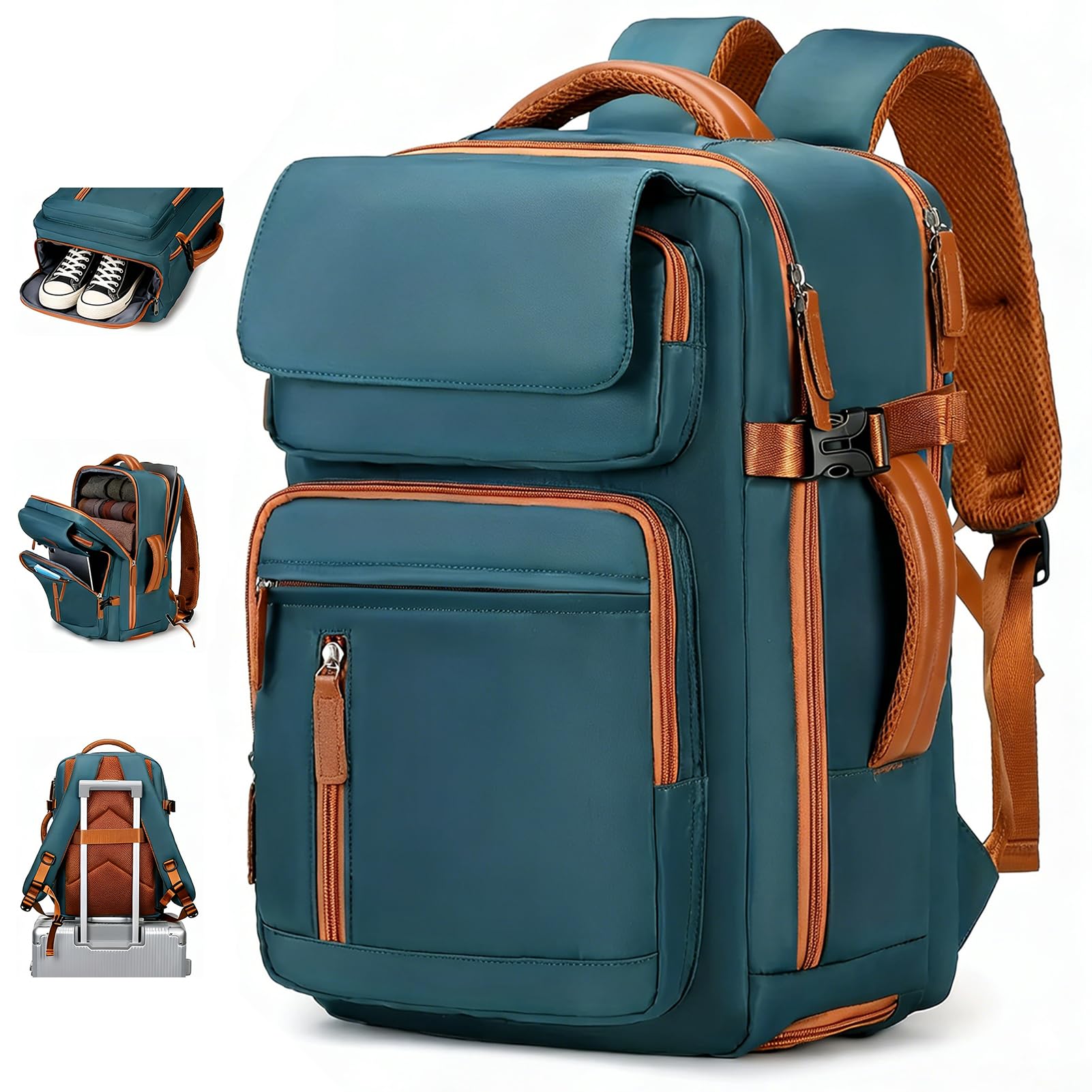 CORATED Unisex Erweiterbarer Reise Rucksack, Laptop Rucksack mit Separatem Schuhfach, als Handgepäck Geeignet, Ideal für Reisen, Arbeit und Wandern