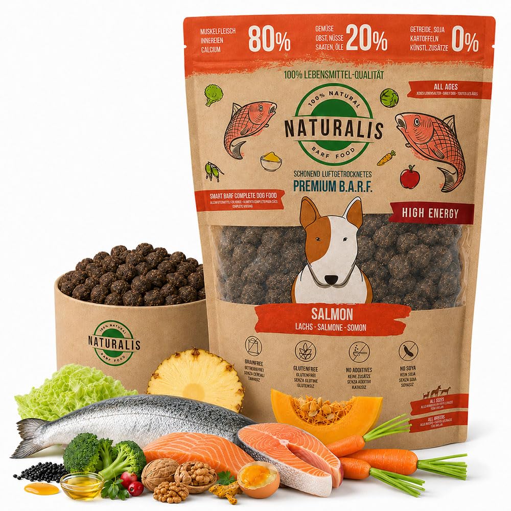 Naturalis Smart 80 Barf sucha karma dla psów, 5 kg, łososiowa, pełnoporcjowa, bez dodatków, bezzbożowa, sojowa, bezglutenowa, 100% naturalna, delikatnie suszona na powietrzu, korzystna cena!