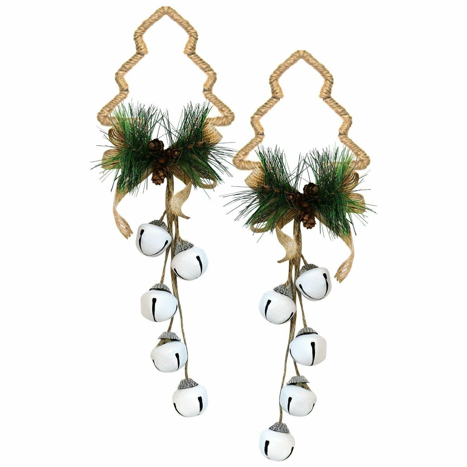 Rockparty Brown 2 X Hessian Christmas Tree Shape/Stars White Jingle Bell Hanging Decorations (Tree)