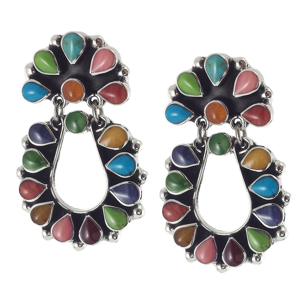 Sterling Silver Oxidized Multi Colors Beaded Earrings