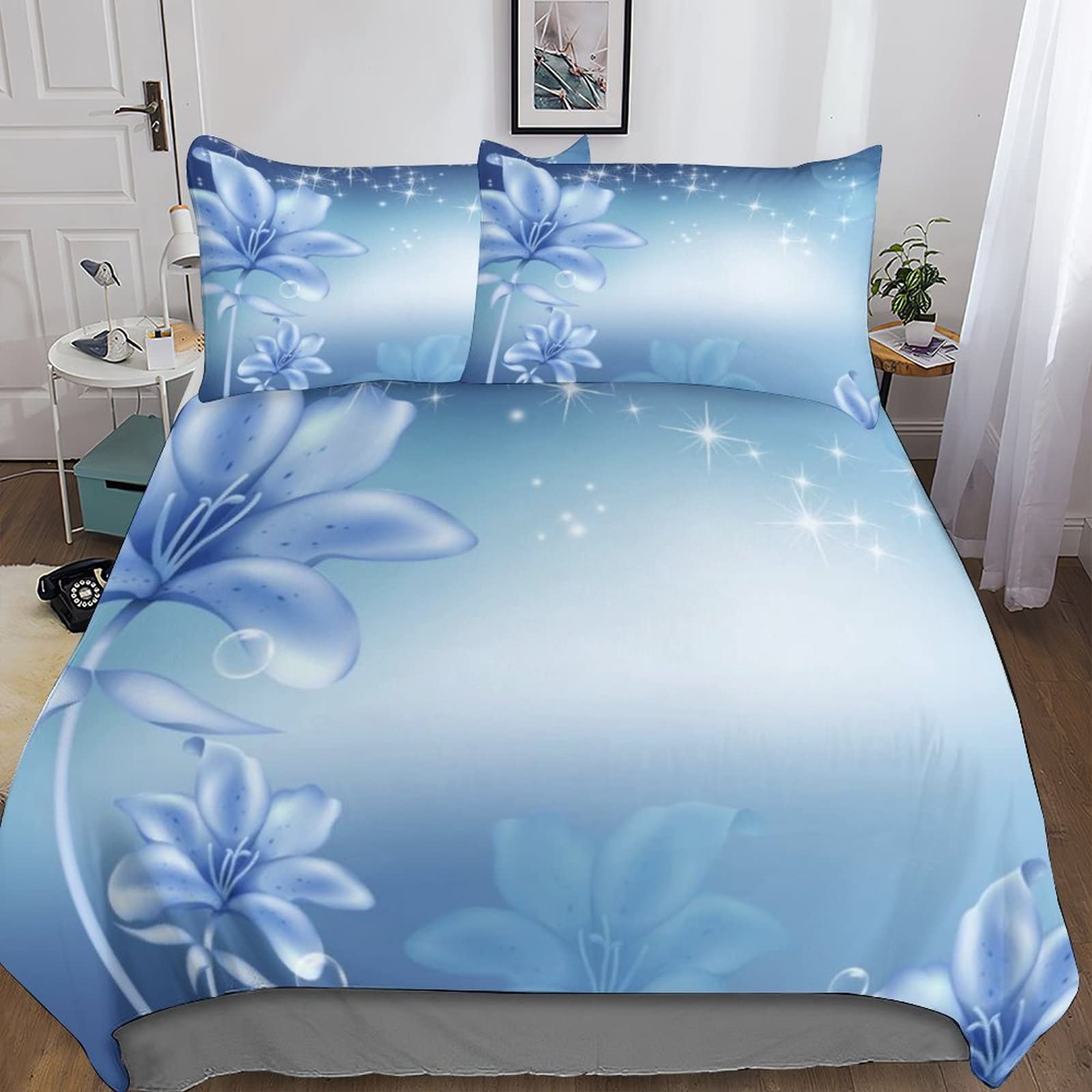Housse de couette papillon 3D respirante 200x200 ensemble lit double microfibre floral