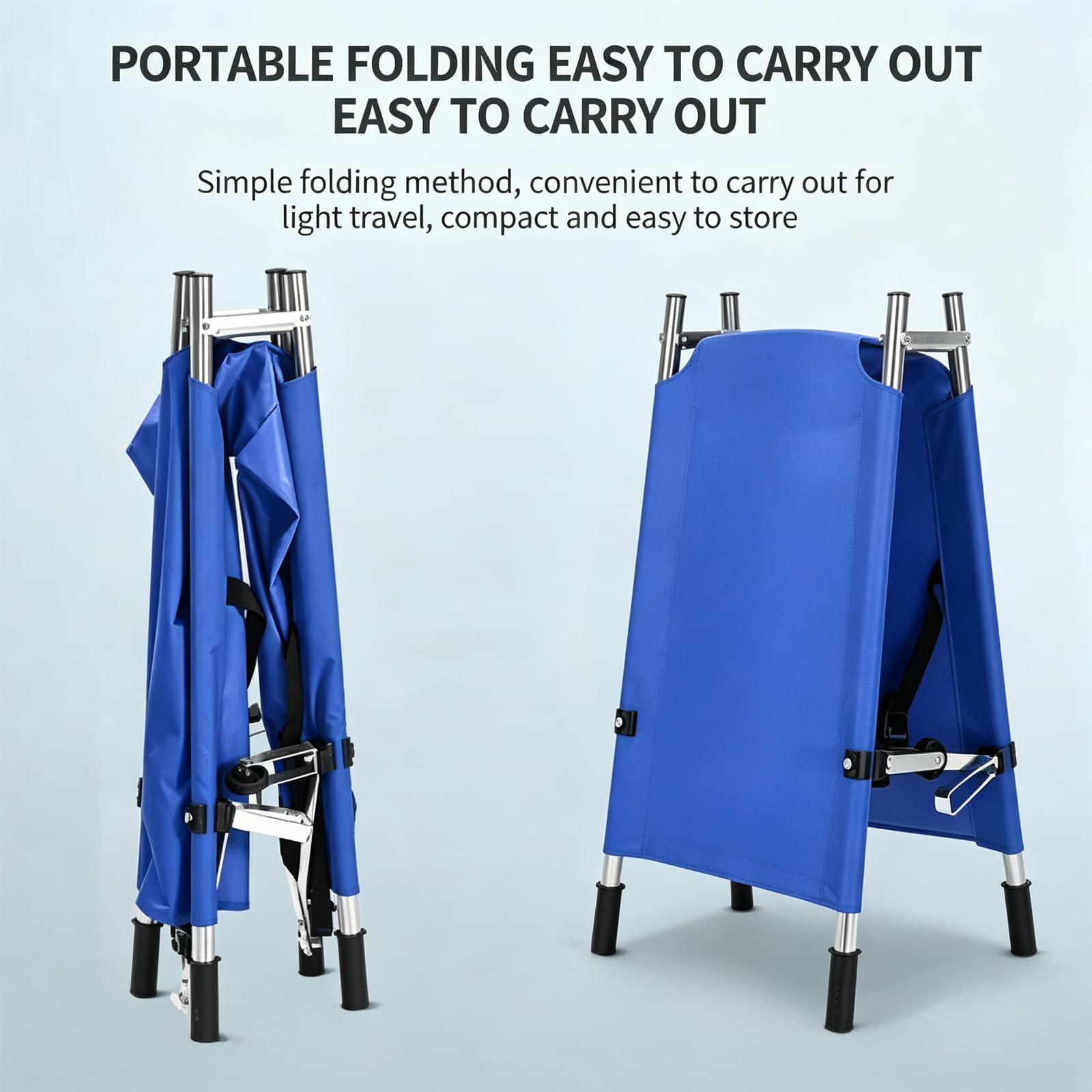 Barella portatile pieghevole, in grado di supportare 440 libbre | Barella di salvataggio pieghevole leggera, con 2 cinghie di fissaggio e maniglie in gomma granulare antiscivolo(Blue)