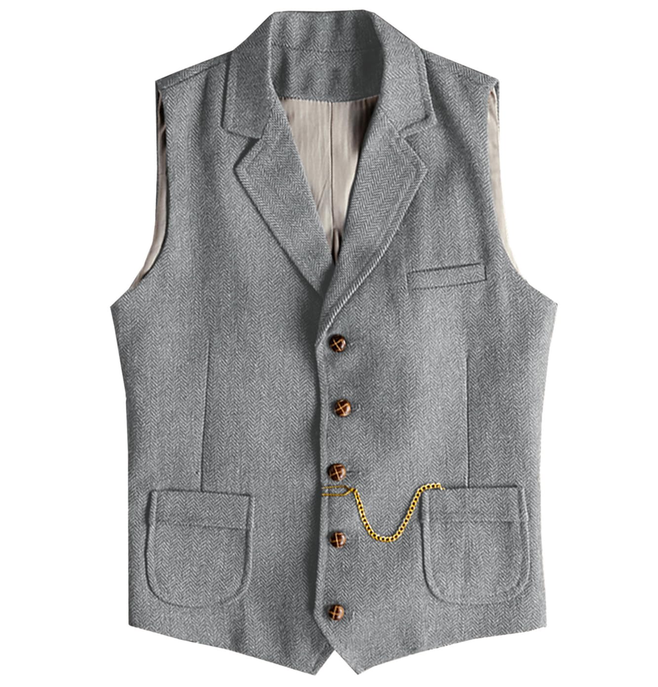 Men's Tweed Suit Vest Western Herringbone Wool Casual Waistcoat for Groomsman