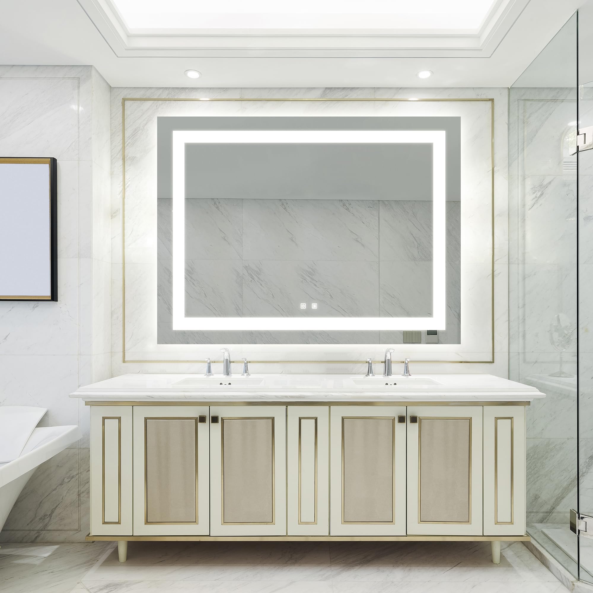48X36 inch Bathroom Led Classy Vanity Mirror with Focused backplane,High Lumen,Dimmable Touch,Wall Switch Control, Anti Fog,CRI 95 Adjustable 3000K 4500K 6000K,IP54 Waterproof Energy Saving