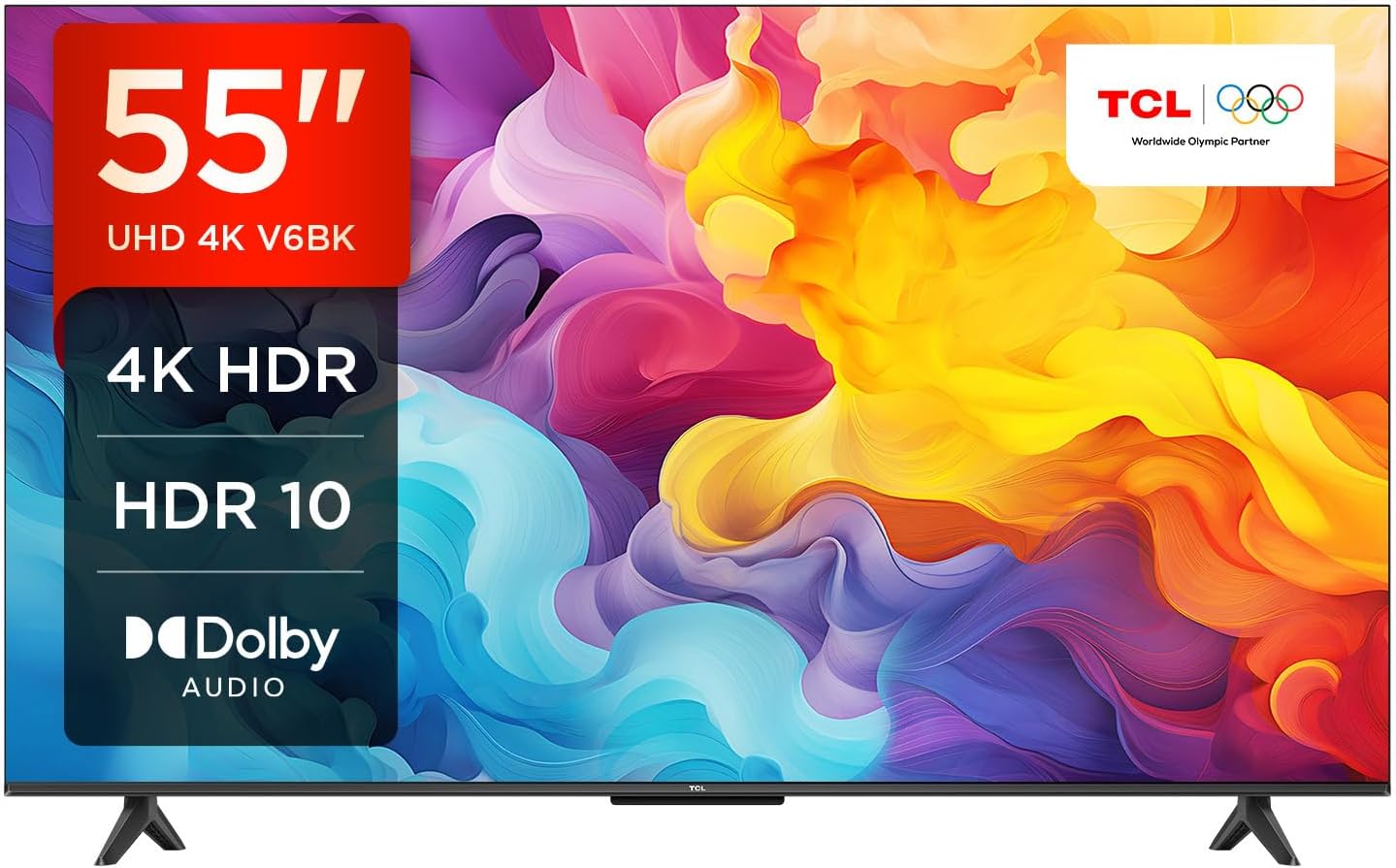 TCL 55V6BK 55-inch 4K Ultra HD, HDR TV, Smart TV Powered by Android TV (Dolby Audio, Voice Control, Compatible with Google Assistant, 2024 New Model)