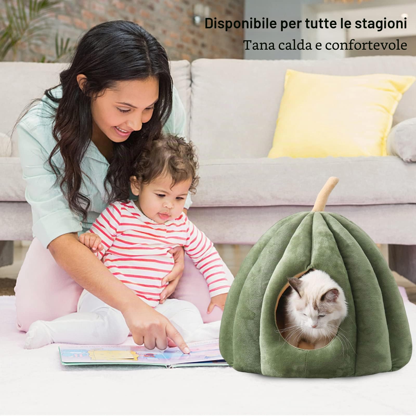 PETCUTE Cuccia per Gatti con Cuscino Interno Rimovibile e Lavabile,Caldo Cuccia Gatto Interno,Lavabile Cuccia per Animali Domestici con Fondo Antiscivolo,Lettino Igloo Per Gatti In Peluche