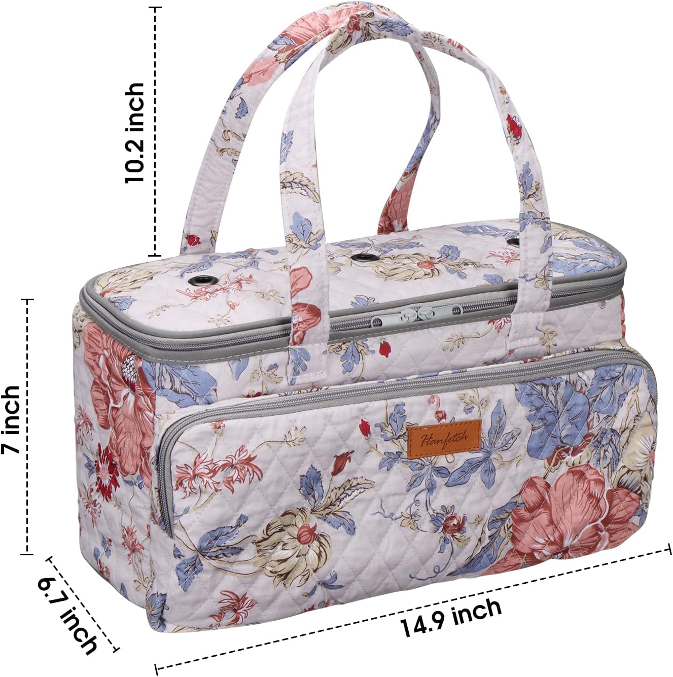 Yarn Bag-Large Size-Yarn Storage Organizer with Grommets-Portable Crochet Bag for Yarn Skeins-Crochet Hooks-Knitting Needles -Other Accessories (Flower-White)