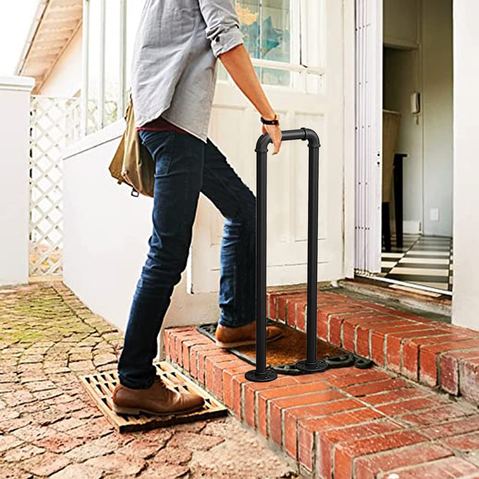 サイドマウントU字型階段手すり手すり、屋外ステップまたは屋内用、設置キット付き移行手すりピケット。 (カラー:ブラック、サイズ:10 玄関用手すりセット  手すり 手すりピケット階段手すり屋内屋外用サイドマウント手すり、取り付けキット付き、U 字型手すり安全木と ... サイドマウントU字型階段手すり手すり、屋外ステップまたは屋内用、設置キット付き移行手すりピケット。 (カラー:ブラック、サイズ:10