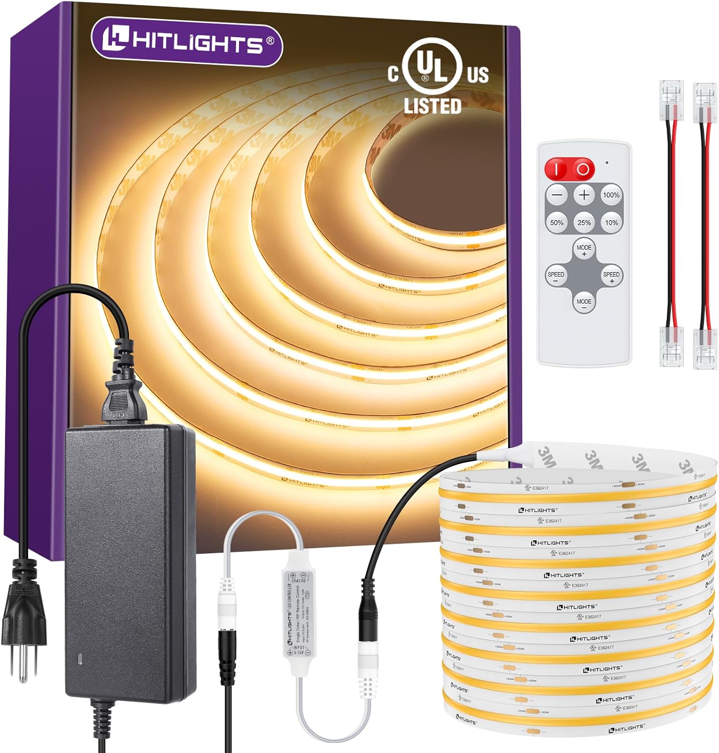 HitLights COB LED Strip Lights Kit Warm White with Remote
