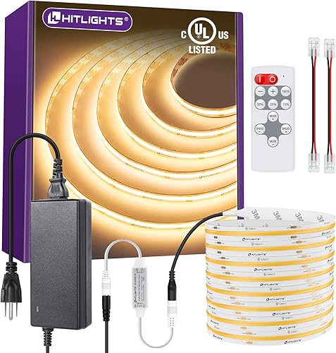 Miniatura 8 de HitLights COB - Tira de luces LED de color blanco neutro 4000K, 32.8 pies, alta densidad, 24 V, 5120 LED, 350+ LM/FT, CRI 90+, IP30, iluminación