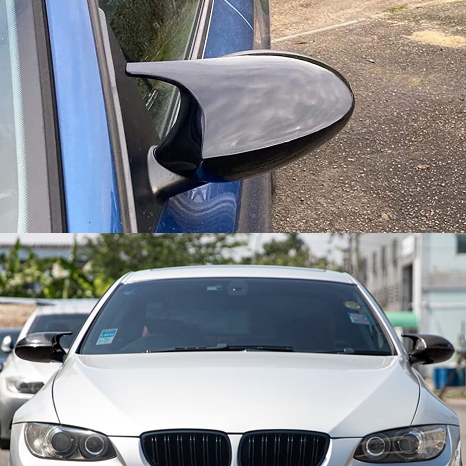 Cubiertas del Espejo De La Puerta Lateral, Espejo Retrovisor Cubierta Decorativa del espejo lateral Compatible con BMW E87 E81 E82 E88 E90 E91 E92 E93 PRE-LCI, Negro Brillante, 1 Par