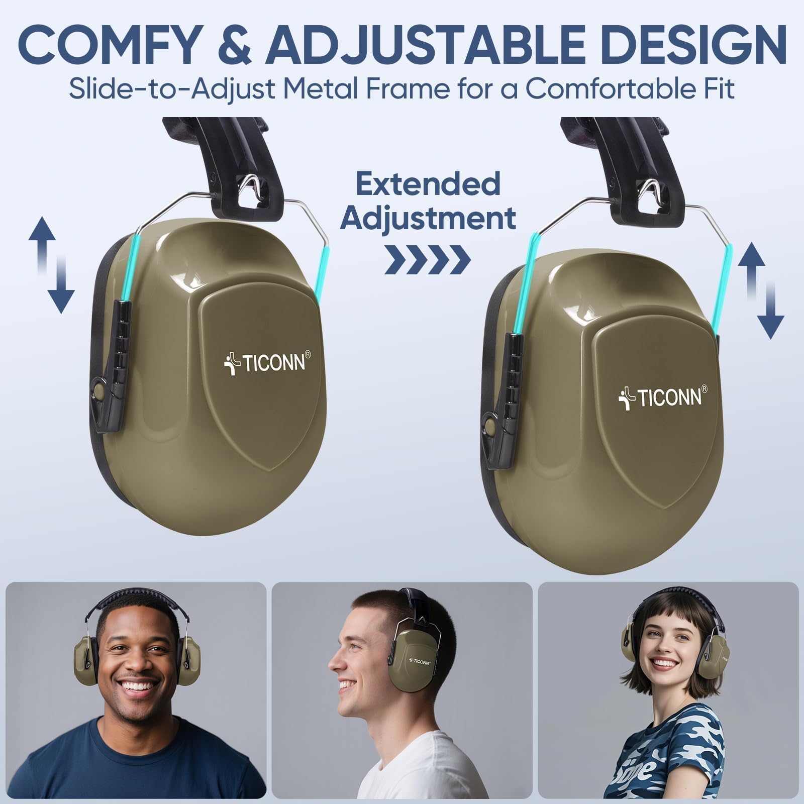 TICONN Noise Cancelling Ear Muffs for Adults, SNR 33dB Hearing Protection, Adjustable Safety Earmuffs for hunting, Construction (FDE) view 3