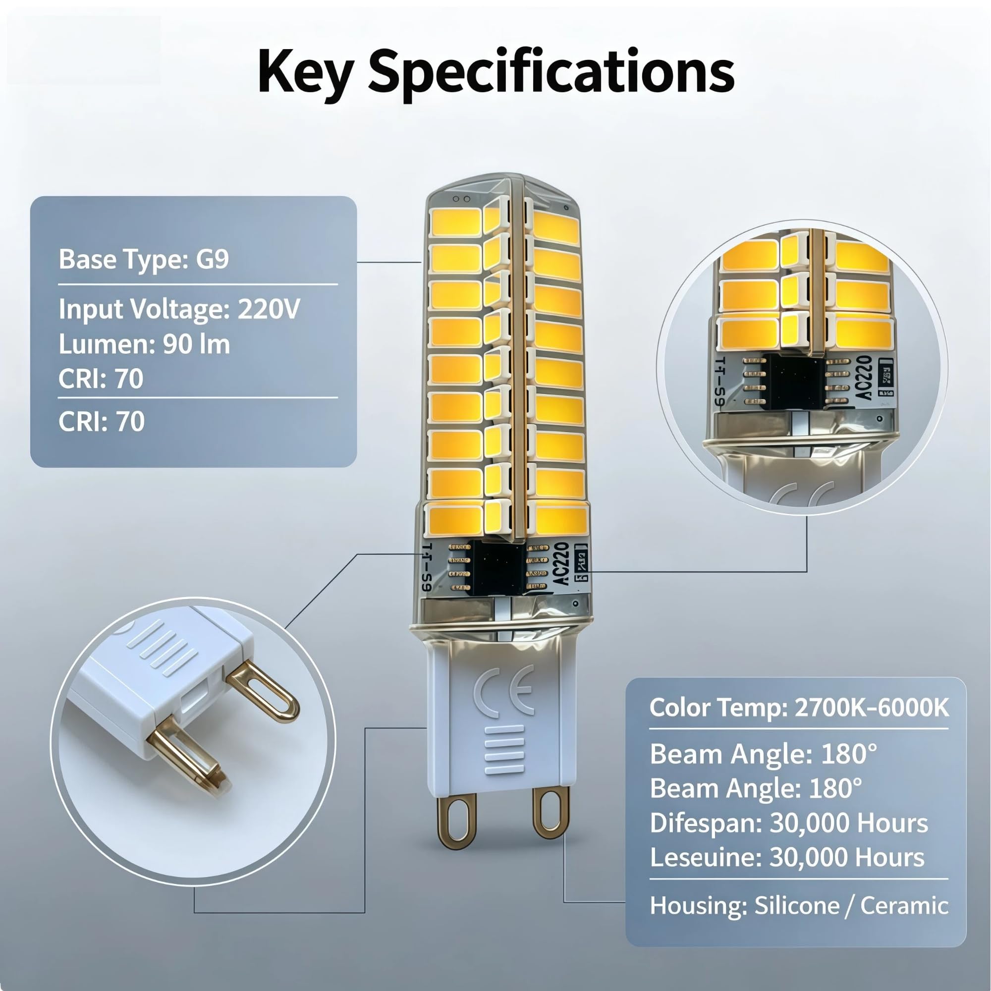 220v G9 führte 2700k-6000k 10pcs Silikon 12W weißes Licht