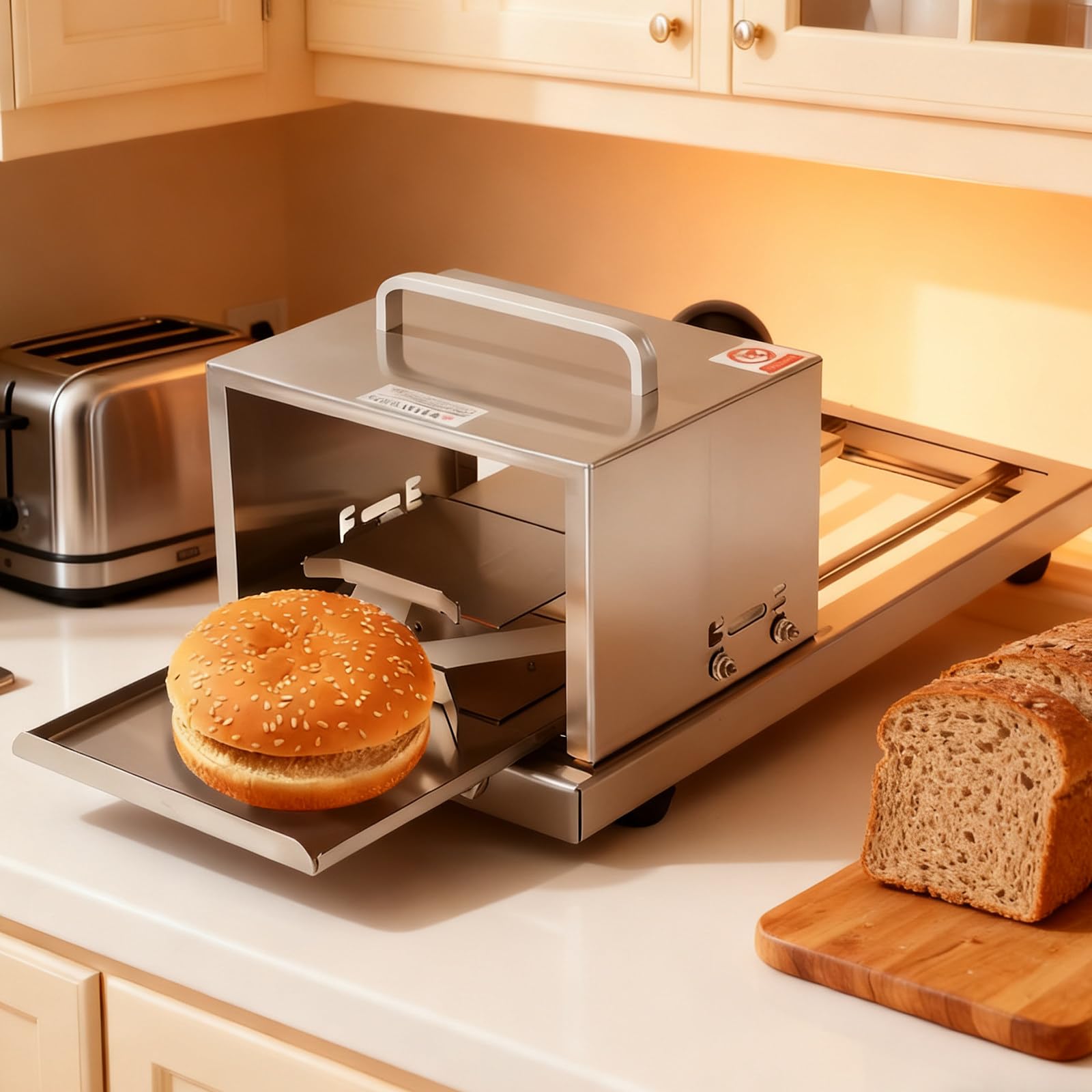 Strumento manuale per affettare il pane con regolazione dello spessore a 4 livelli, taglierina in acciaio inossidabile, design push-through senza sforzo per cucina o uso commerciale