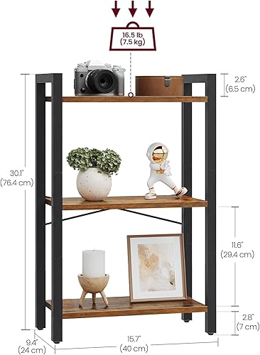 Miniatura 3 de VASAGLE Estantería de 3 niveles, estantería con marco de acero, estante para libros para sala de estar, oficina en casa, estudio, 9.4 x 15.7 x 30.1