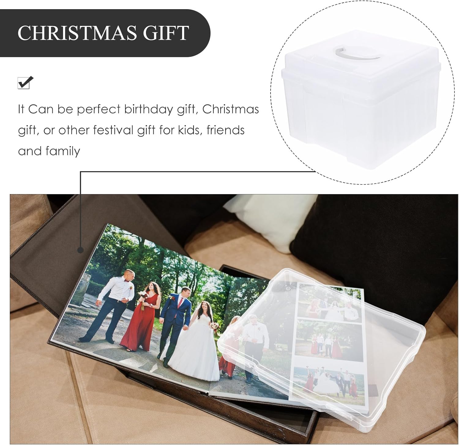 Multi-function Photo Storage Box with Handle 5x7 Inch Classified Organizing Container for Photos, Postcards, and Craft Supplies Storage