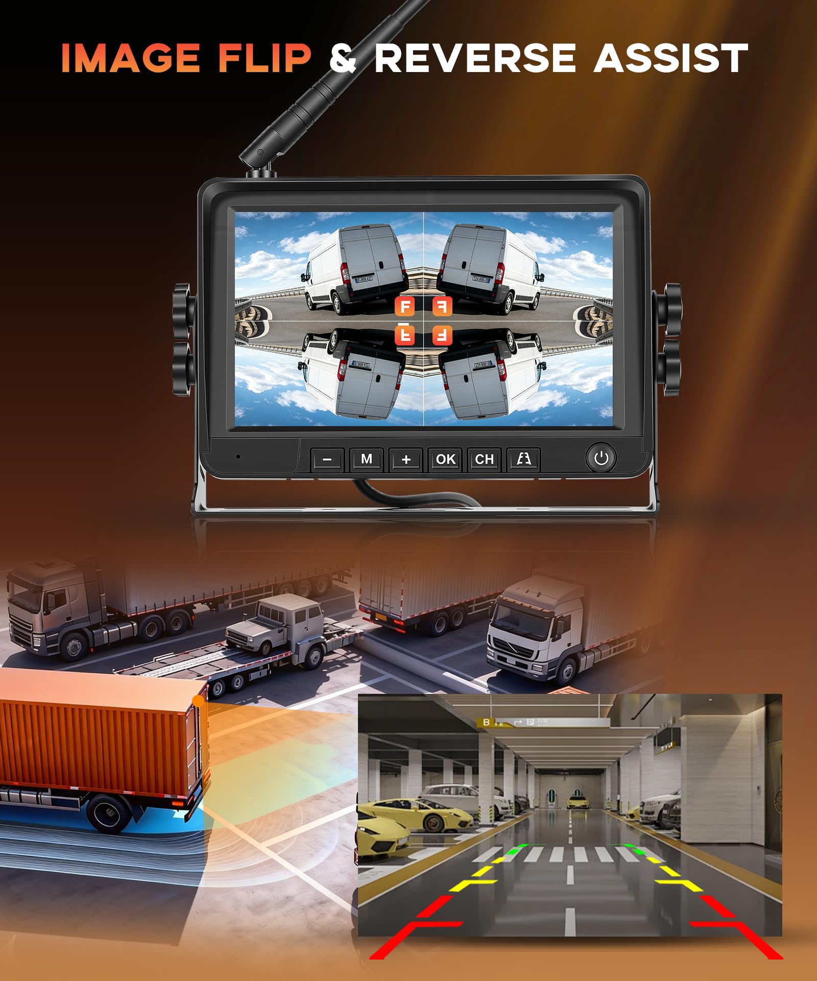 Rimoody Inalámbrica Cámara de Marcha Atrás para FIAT Ducato 3/Peugeot Boxer/Citroen Jumper 2006-2017, 7 Pulgadas Monitor, Cámara para Tercera Luz de Freno Visión Nocturna Impermeable 68 Vídeo en bucle