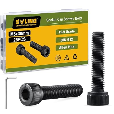 M8-1.25 x 30mm Bolt, 25PCS M8 Hex Socket Head Cap Screws Bolts, 12.9 Grade Alloy Steel, Full Threads, Allen Socket Drive, with Hex Spanner