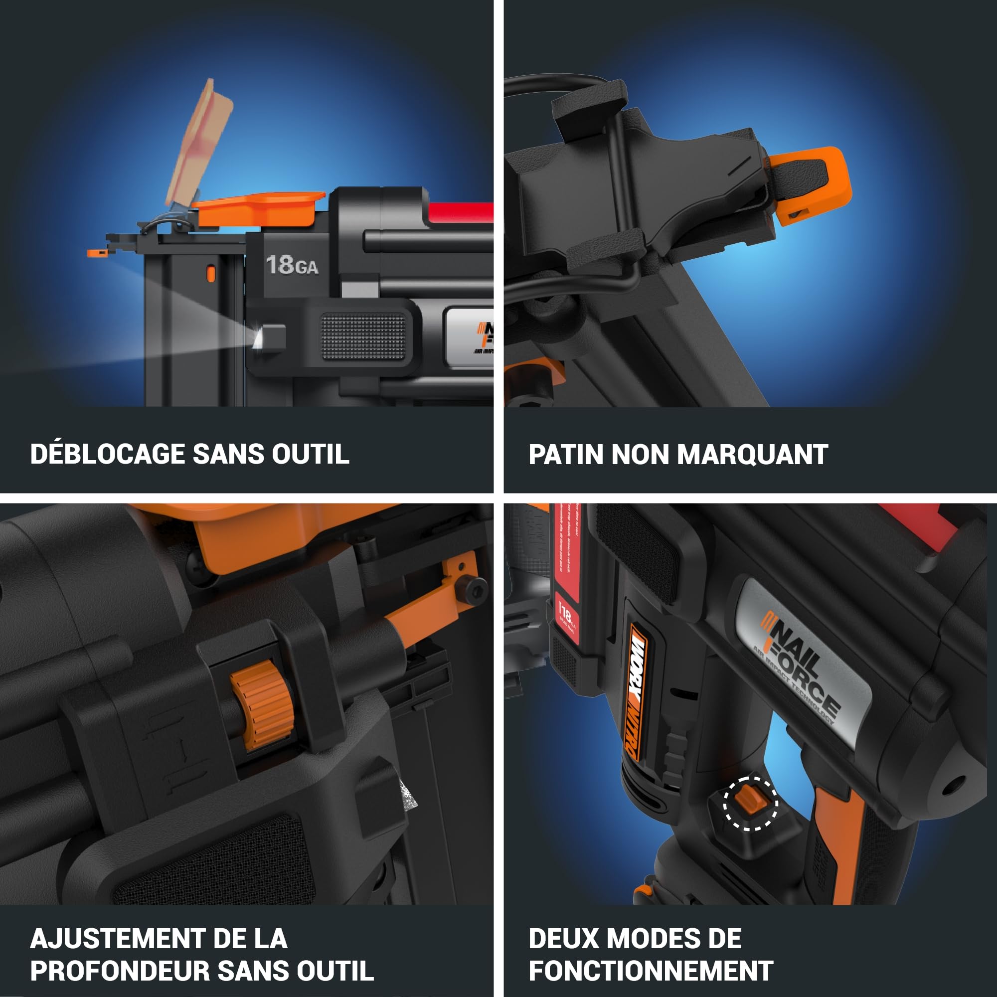 WORX WX844.9 Nitro zszywacz akumulatorowy 20 V 18 GA – 80 zszywek/min strzelanie – do zszywek 19-40 mm – elektryczny zszywacz o wysokiej wydajności – z rozdzielczością zacisku bez użycia narzędzi –