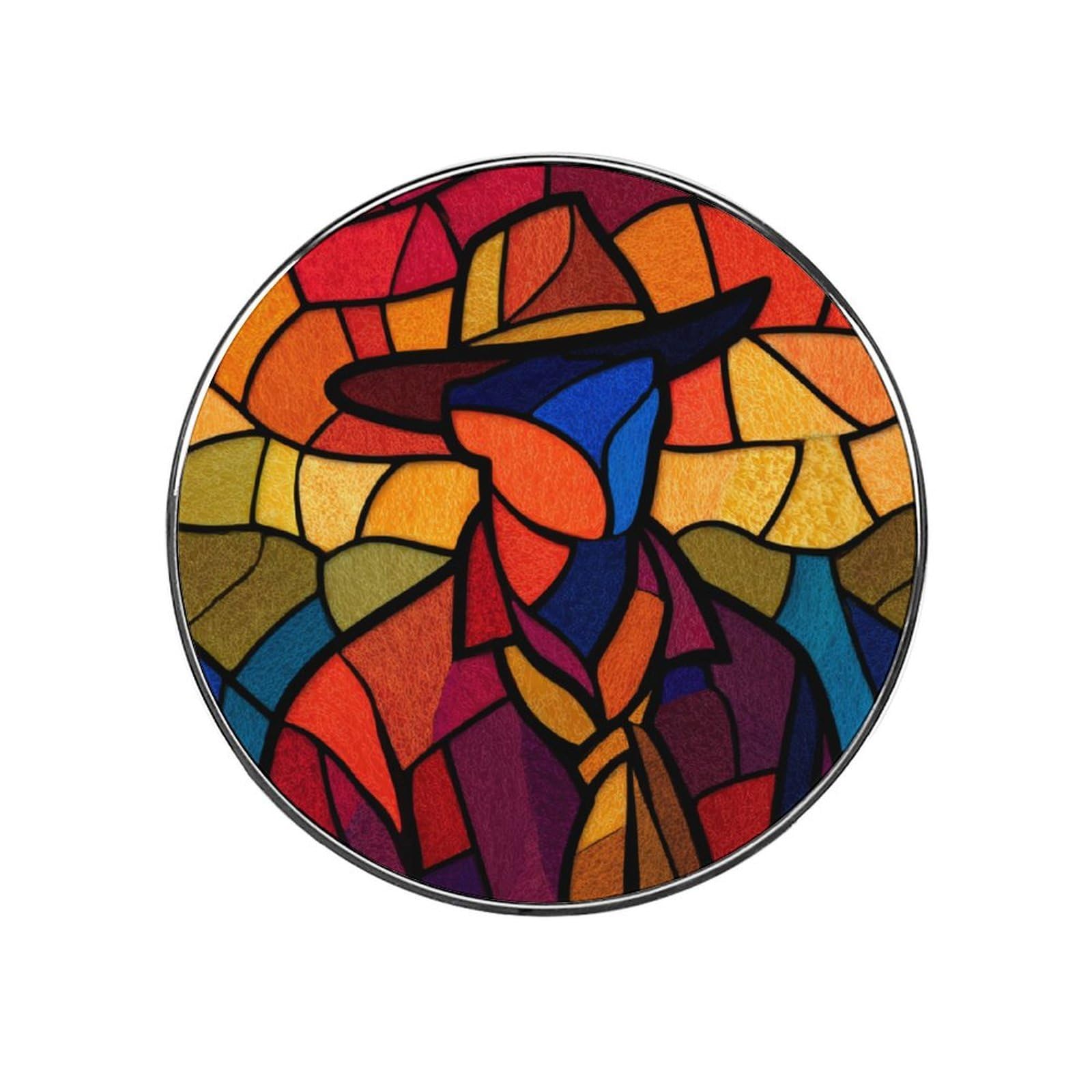 Stained Glass Cowboy Simple Fridge Magnets DIY Art Round Magnetic Refrigerator Sticker for Home Kitchen Car Garage Decor