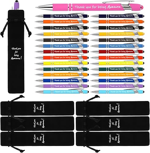 Seajan Juego de 30 bolígrafos con punta de lápiz capacitivo, 30 bolígrafos inspiradores de metal, 30 lápices motivacionales, estuche negro para
