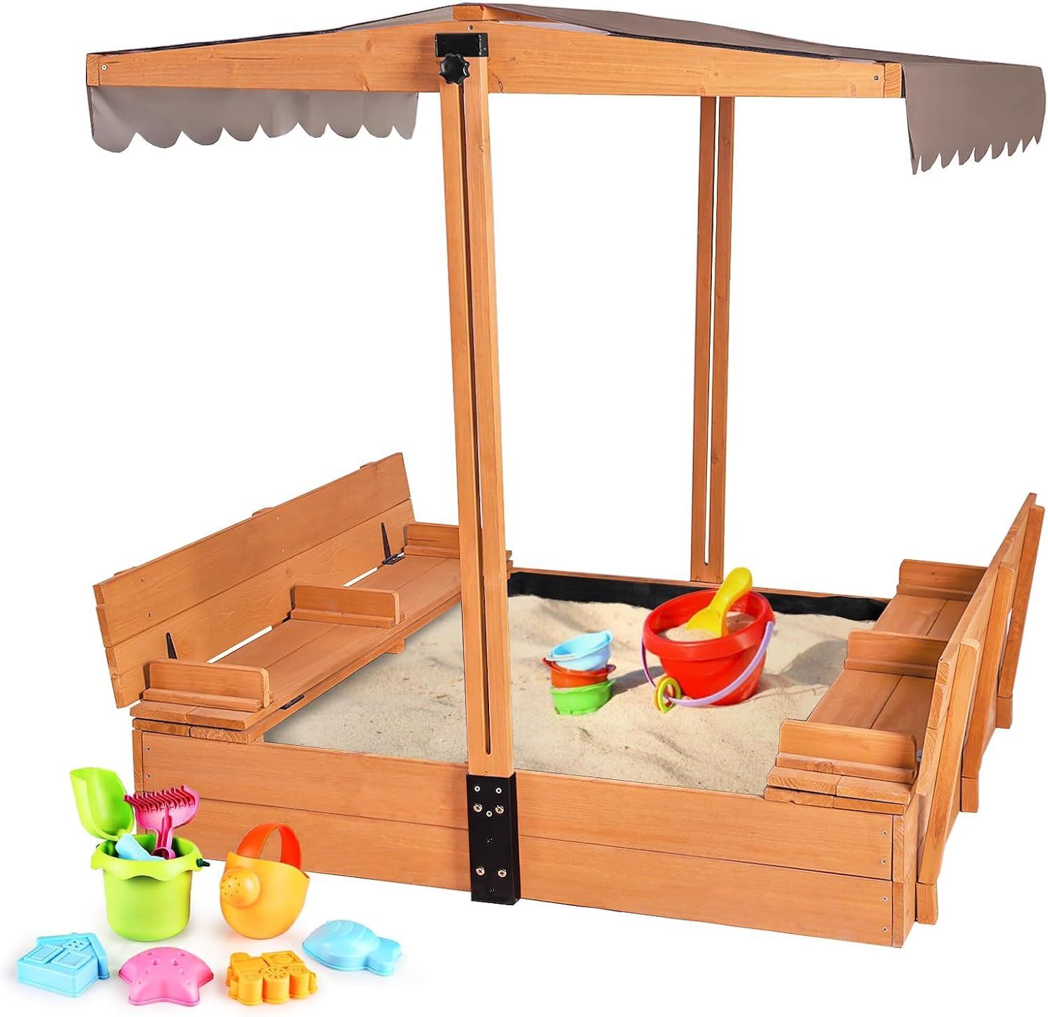 Product image of Aivituvin Kids Sand Boxes with Canopy Sandboxes with Covers Foldable Bench Seats, Children Outdoor Wooden Playset - Upgrade Retractable Roof (47x47Inch)