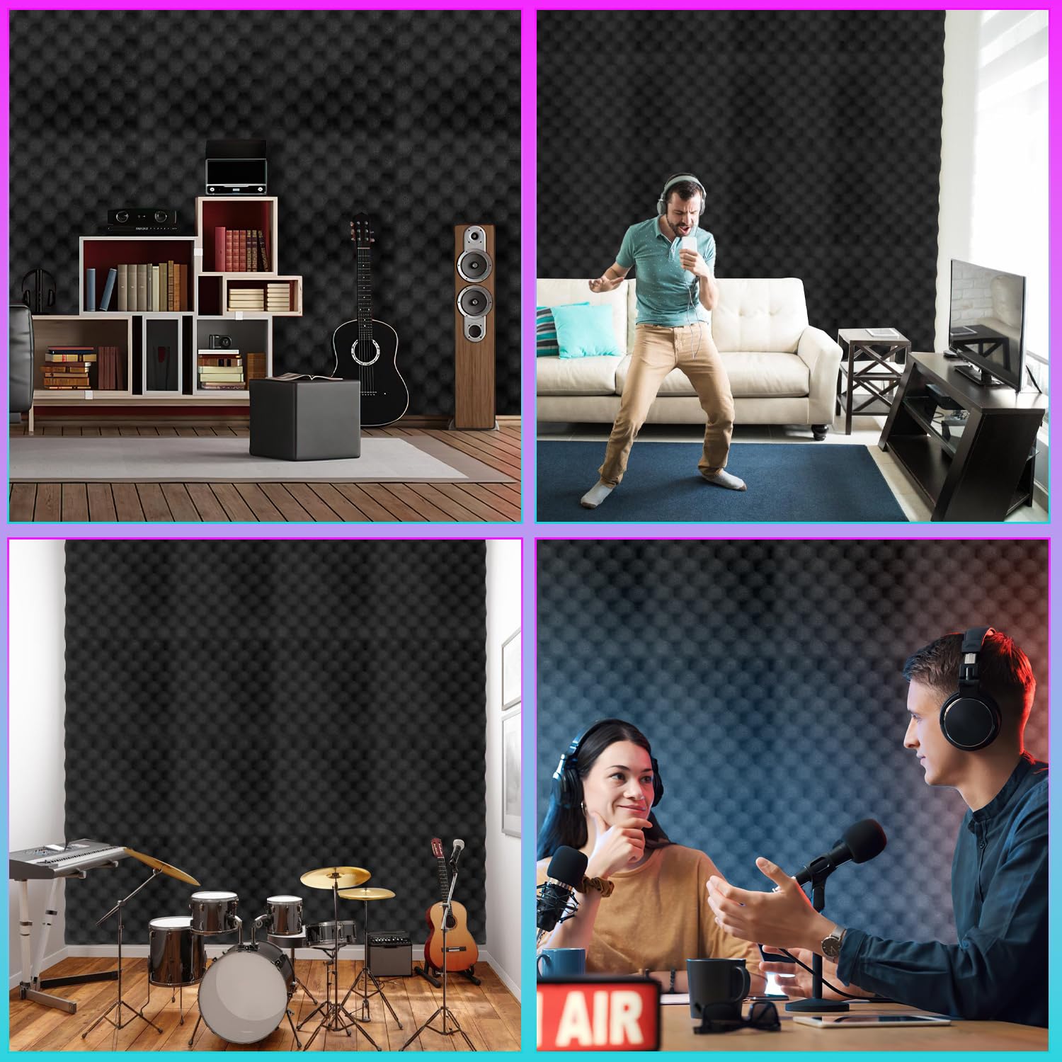 72er Akustikschaumstoff Akustikpaneele Selbstklebend 30x30x2.5cm Schalldämmung Absorption von Echos,Schallschutz für Haus und Studio,Gaming Deko,Podcasts,Schwarz Polygon