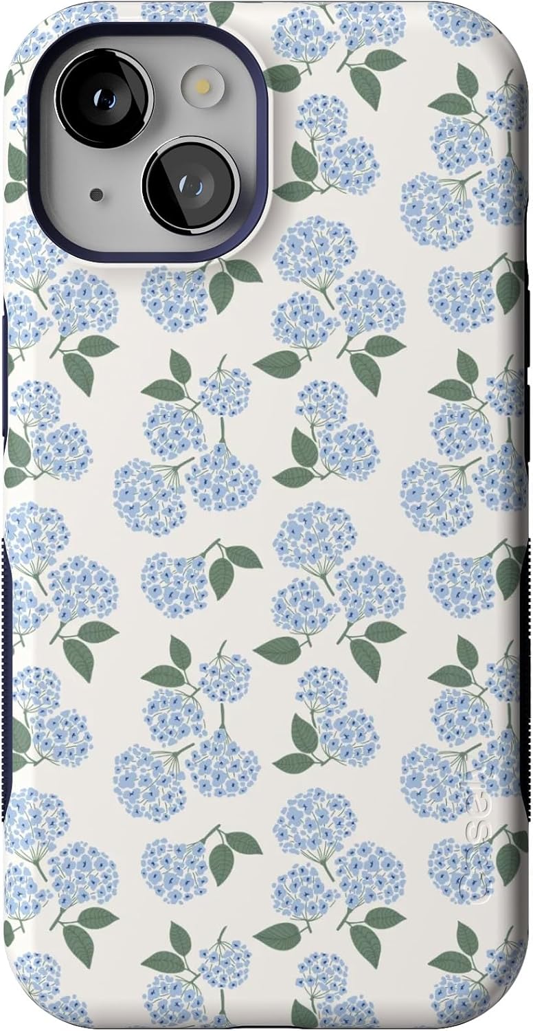 Casely iPhone 14 Case | Nantucket Cottage | Blue Hydrangea | Bold Protective Design | Compatible with MagSafe