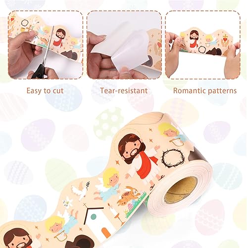 Miniatura 4 de Bordes de tablón de anuncios de Pascua, 65.6 pies, calcomanías para tablón de anuncios de Pascua de Jesús, borde enrollado para tablón de anuncios