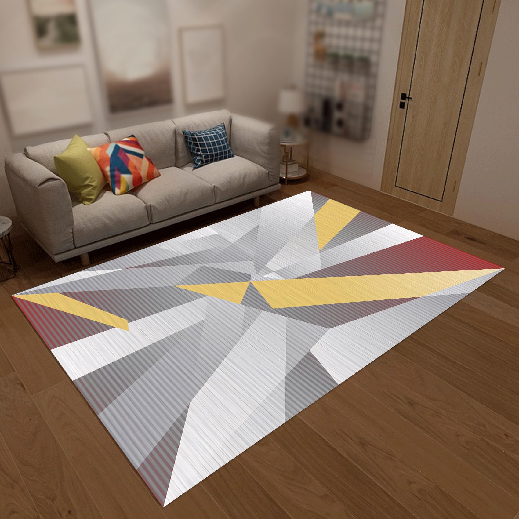 Tapis salon moderne géométrique lavable grand tapis de chambre adulte coloré