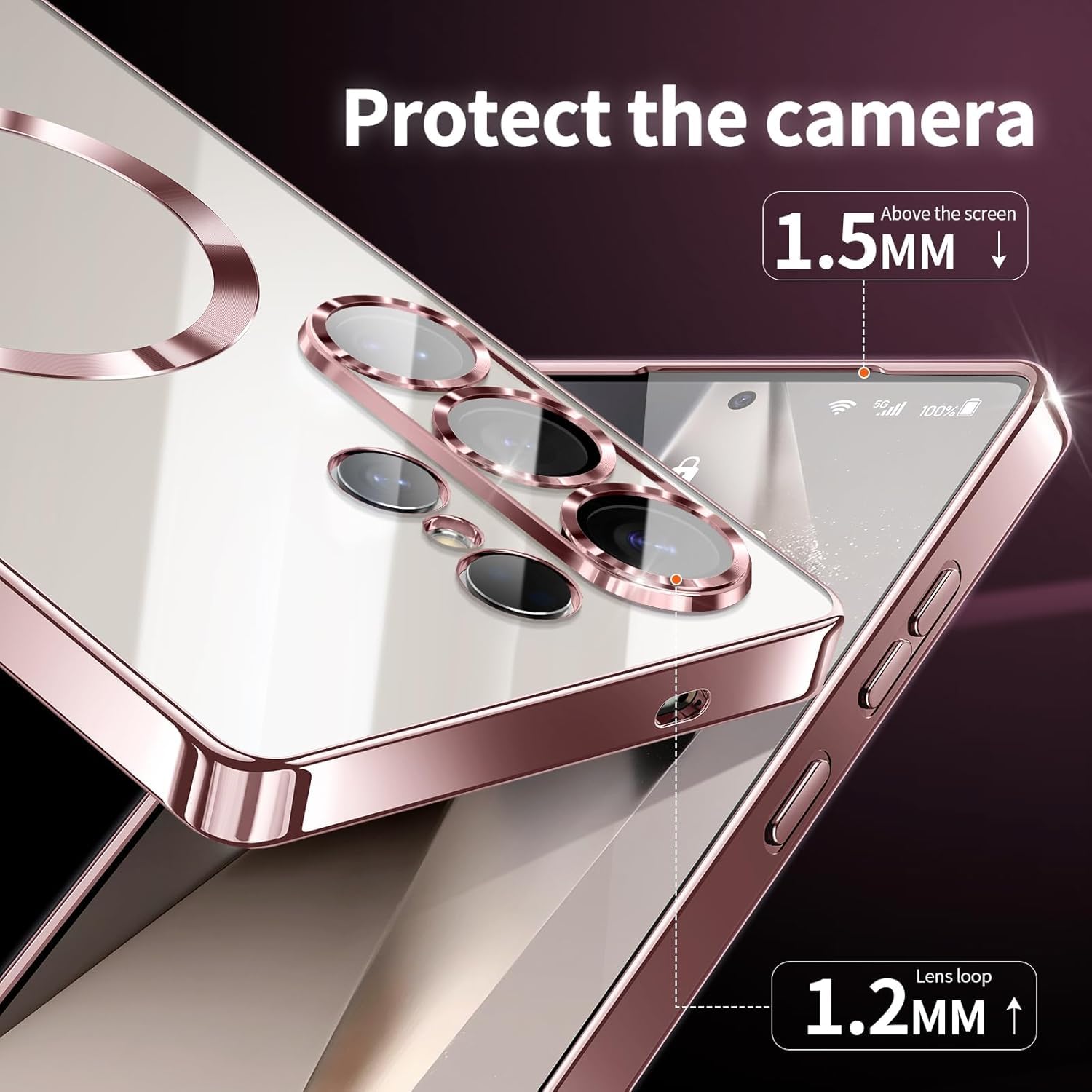 VONZEE Clear Logo Electroplating Transparent Case for Samsung Galaxy S26 Ultra 5G, Magnetic Plating [Support for MagSafe Charger] Electroplate TPU Cover- Rose Gold — Amazon image 2