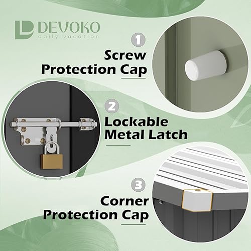 Vista 22 de Devoko Cobertizo metálico de almacenamiento para exteriores, 8 x 10 pies, espacio de almacenamiento al aire libre, cobertizo grande para Gris