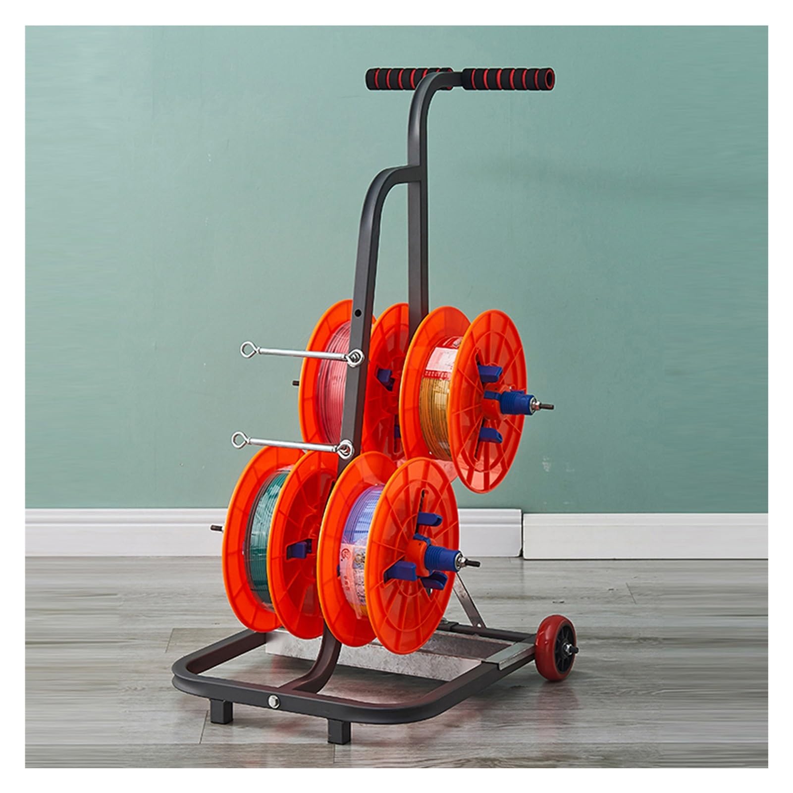 WDSOPK Wire Spool Rack,Multiple Axle Cable Caddy Wire Spool Holder,Easy to Move for Ribbon Filament Automotive Wiring Storage (4 Rods Wire)