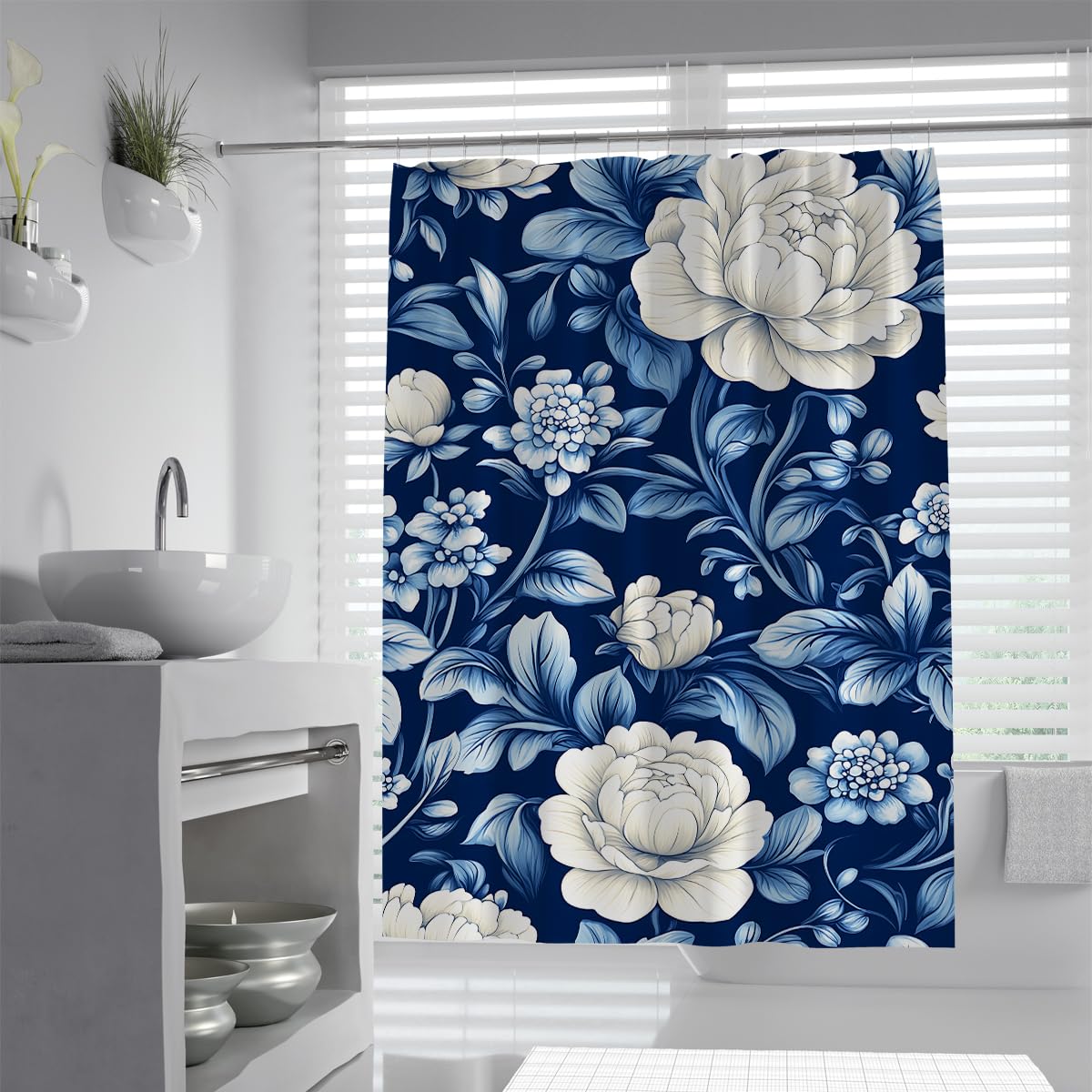 OLLIAR Home Extra Long Vintage Peonies Shower Curtain 100x180 Modern Elegant Floral Bathroom Decor Waterproof Fabric Floral Bathroom Shower Curtain with Hooks