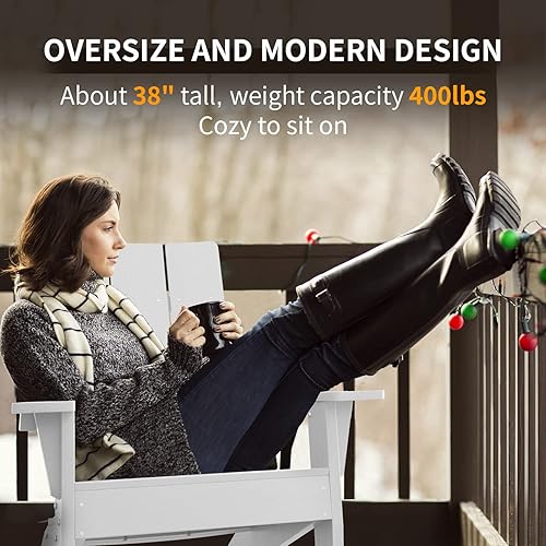 Miniatura 4 de MXIMU Silla Adirondack moderna resistente a la intemperie con portavasos, sillas de gran tamaño para hogueras Adorondic de plástico al aire libre