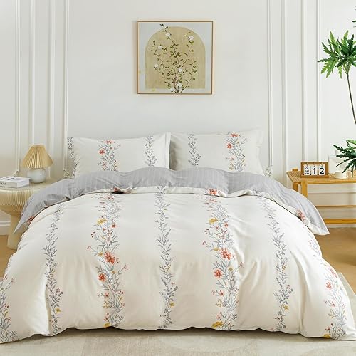 Miniatura 35 de OAITE - Juego de funda de edredón individual con patrón floral de 600 hilos, ultrasuave, 100% algodón, fibra larga, juego de 3 piezas, transpirable