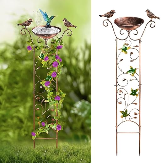 AWENDIETOU Bird Bath with Garden Trellis for Climbing Plants Outdoor 2 in 1 Bird Baths Bowl,Bird Bath for Outdoors Birdfeeder with Metal Antique Iron Easy to Install Detachable B