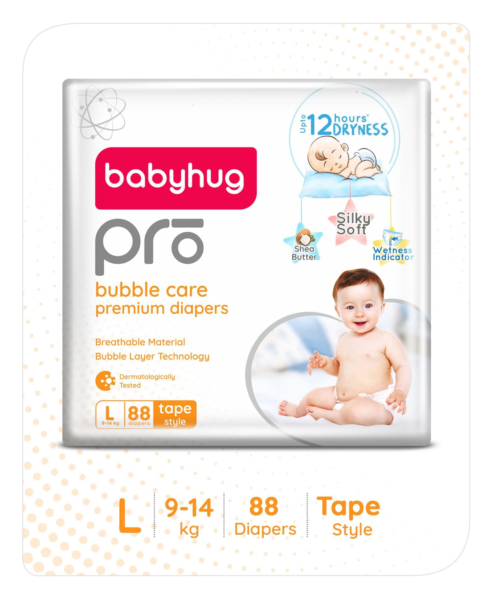 babyhug Pro Bubble Care Premium Tape Style Diaper Large (L) Size - 88 Pieces - Unisex