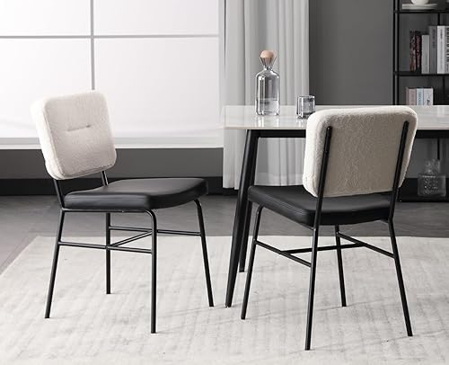 Miniatura 3 de EALSON Juego de 2 sillas de comedor tapizadas de cuero, modernas sillas de comedor con patas de metal y respaldo de piel sintética, cómodas sillas