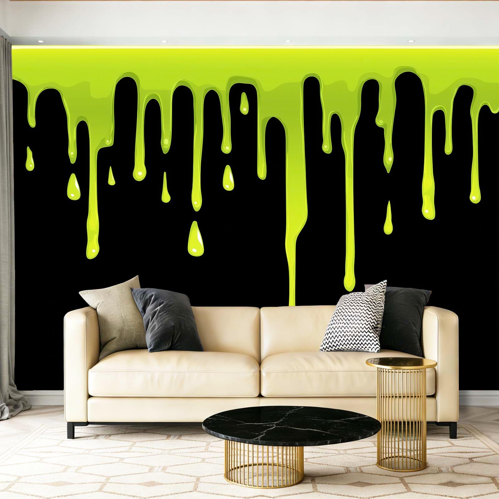 Tapeta fototapeta kreskówka Halloween farba linie zielony czarny motyw fototapeta włóknina mural ścienny plakat do salonu sypialni korytarza TV tło dekoracja ścienna murale, 250 x 175 cm