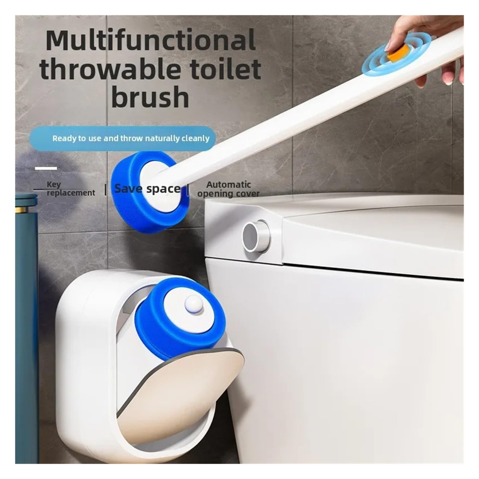 WC-Bürsten-Set mit Ersatzköpfen, Wandmontage, kein Bohren, perfekt für die Badezimmerreinigung, inklusive 18-teiligem Zubehör für den Heimgebrauch