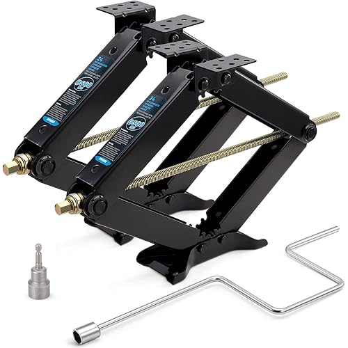 Kohree 9500lbs RV Stabilizer Jacks for RV Travel Trailer Camper, Set of 2, Heavy Duty Scissor Jacks Kit with Crank Handle and Drill Bit, Max Lifting Height 24"