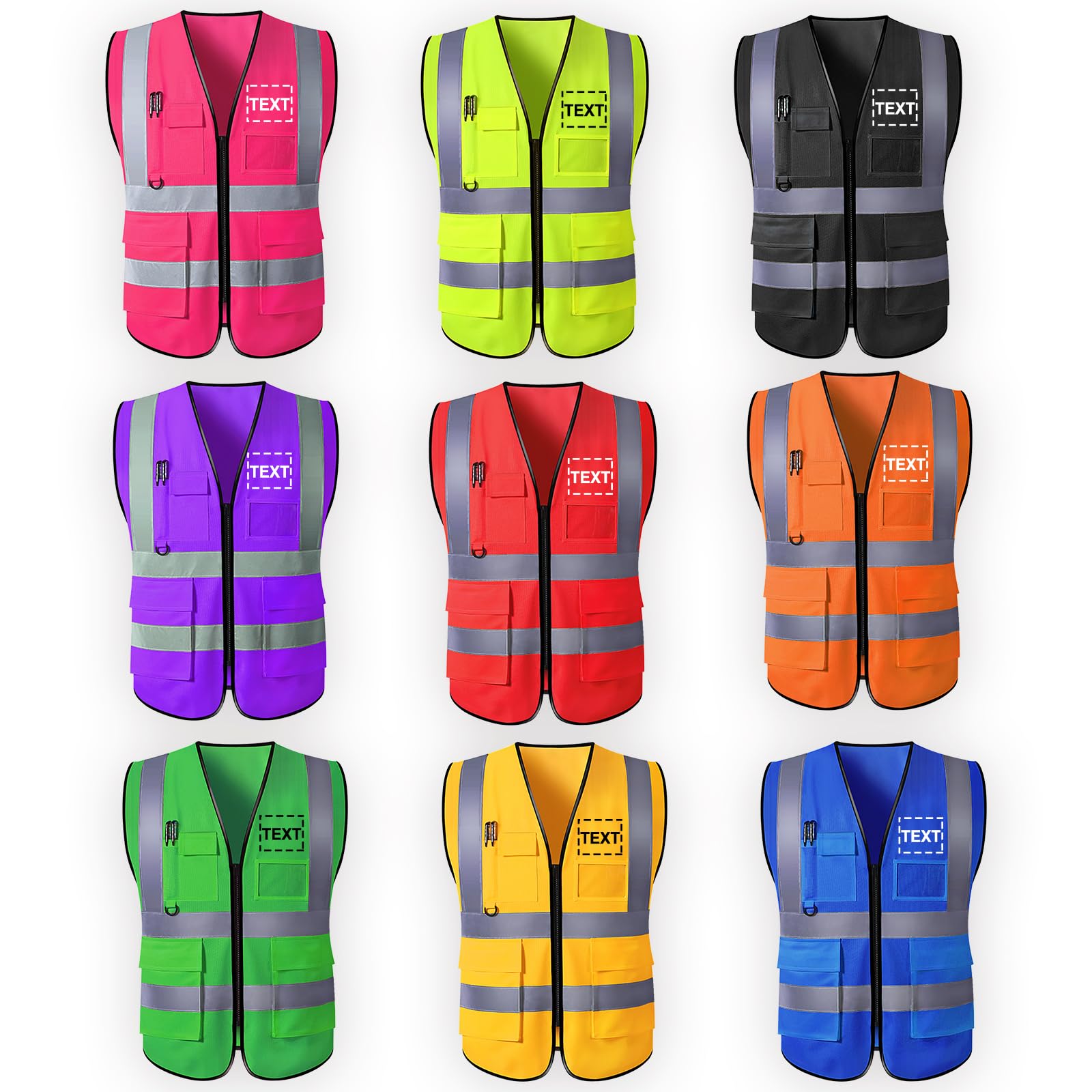 Farmelov Custom Safety Vest for Men with Logo Pockets Personalized High Visibility Protective Workwear with Reflective Strip