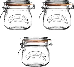 Kilner Set of 3 Round Clip Top Jars 0.5 Litre (3 x 500 ml) Airtight Glass Storage Jars for Preserving Jams Dry Foods Reusable