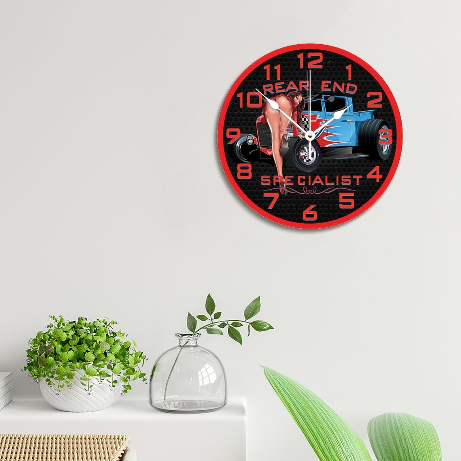 ArogGeld Mechanics Repair Shop Wall Clock Rear End Specialist Garage Clocks Silent Round Wooden Wall Clock Battery Multicolor One Size