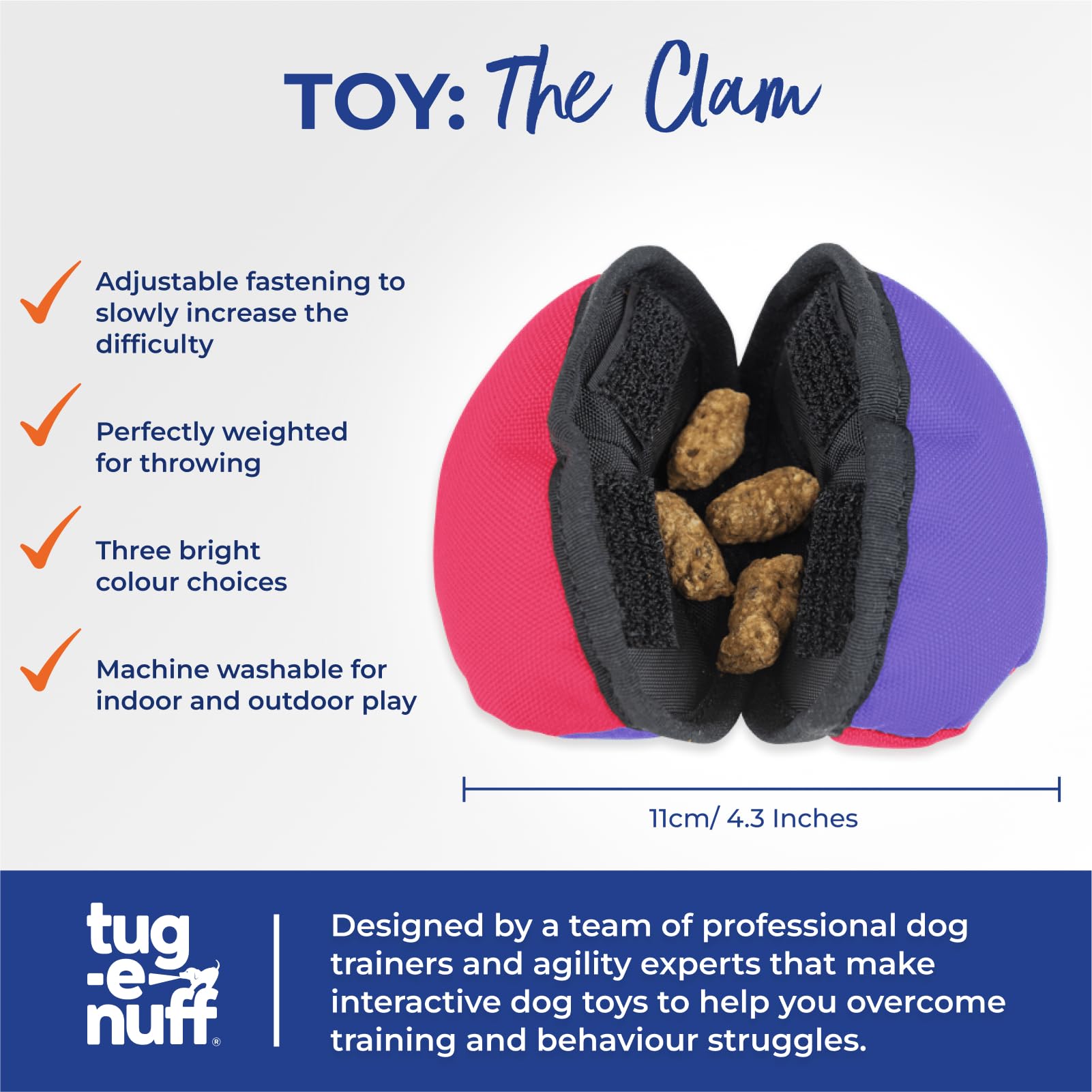 Tug-E-Nuff The Clam – Distributeur de friandises pour Chien Compact avec mécanisme d'ouverture astucieux, idéal pour Le Dressage interactif des Chiens, adapté aux Poches et Taille 11,4 cm